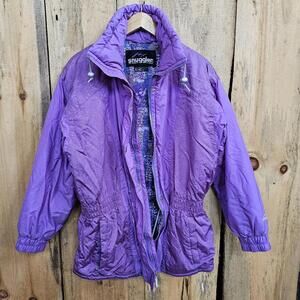 Vintage 90s Snuggler Ski Bunny Parka Coat Purple Cinch Waist Ski Wear Large